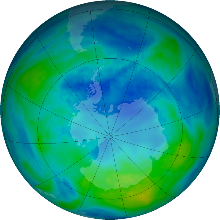 Antarctic ozone map for 22 April 1991